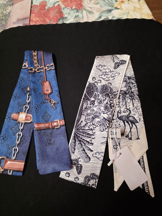 The Unbranded Brand Accessories - Luxury Inspired Blue Monogram Silk Twilly Scarf - Designer Style Set Of 2